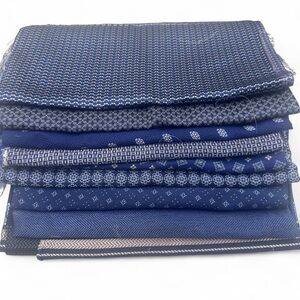 Bundle of 9 navy and blue 100% Italian silk fabric remnants